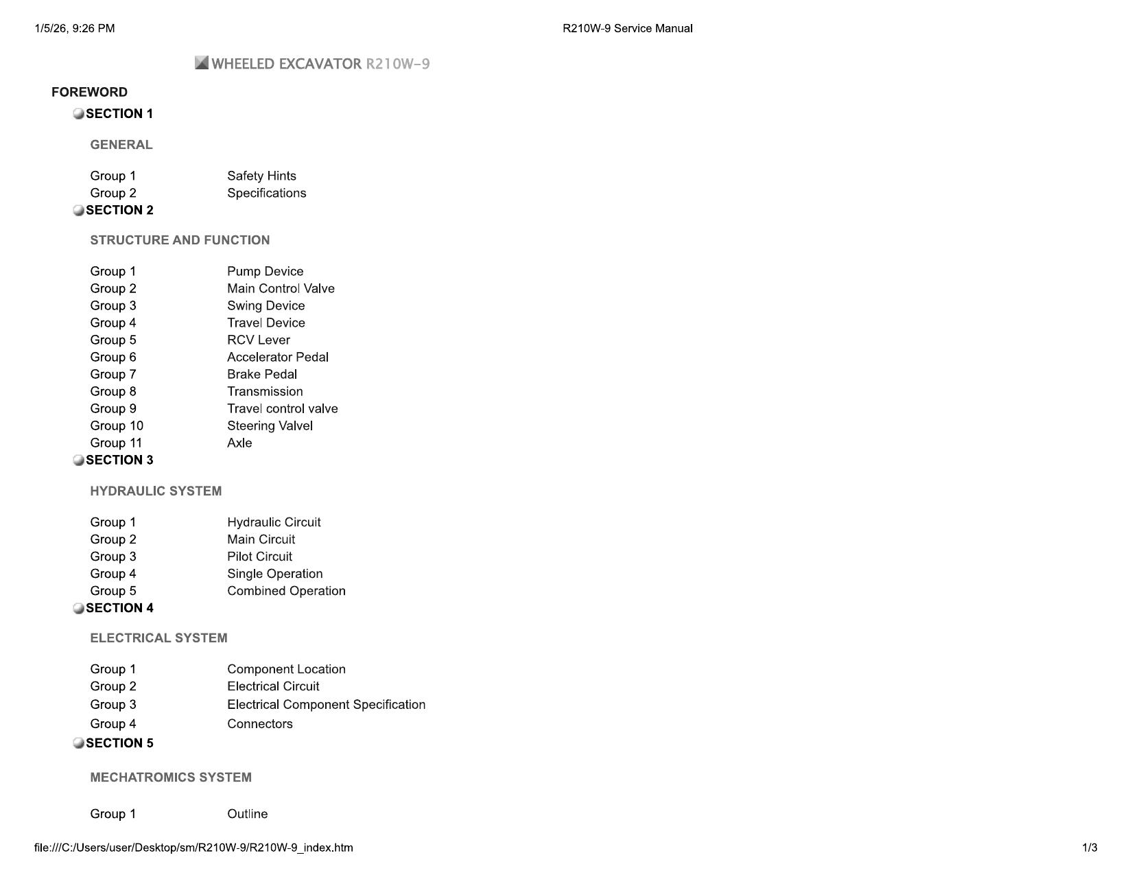 R210W-9 Service Manual